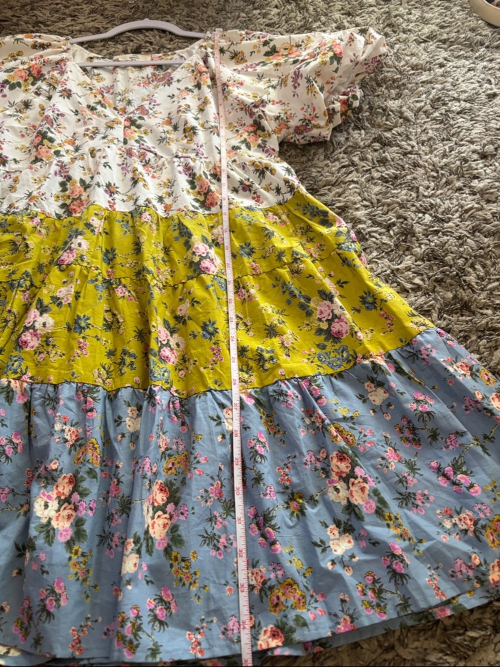 entro Floral Tiered Mini Dress in White, Olive, and Blue - Picture 11 of 11